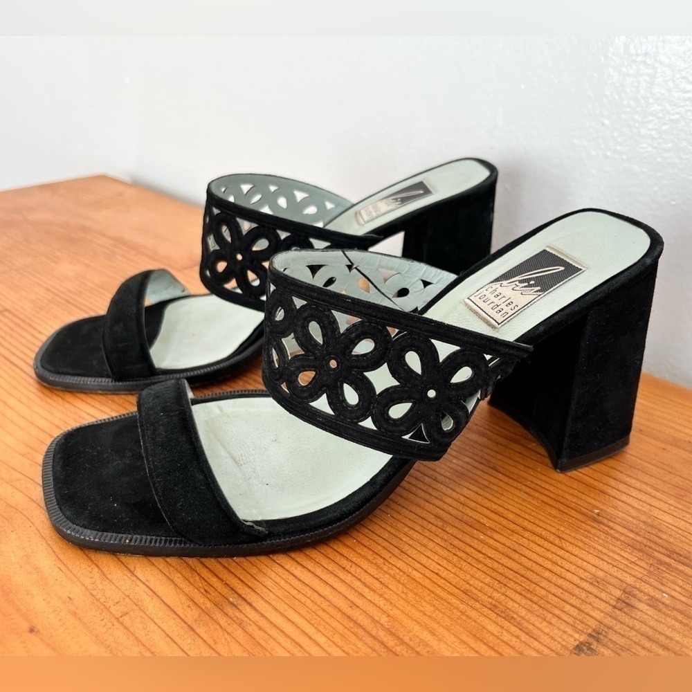 90’s/Y2K Vintage Charles Jourdan Velvet Slip on Sandal Heels